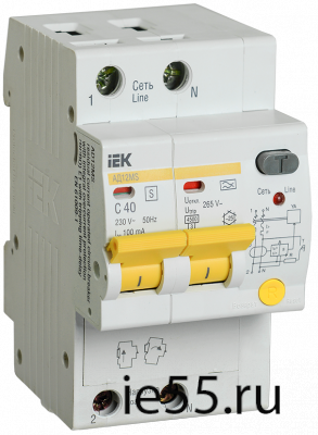 Диф.автомат АД12MS 2Р 40А 100мА IEK