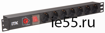 ITK PDU 7 розеток нем. ст, с LED выкл, 1U, без шнура, вх. С14